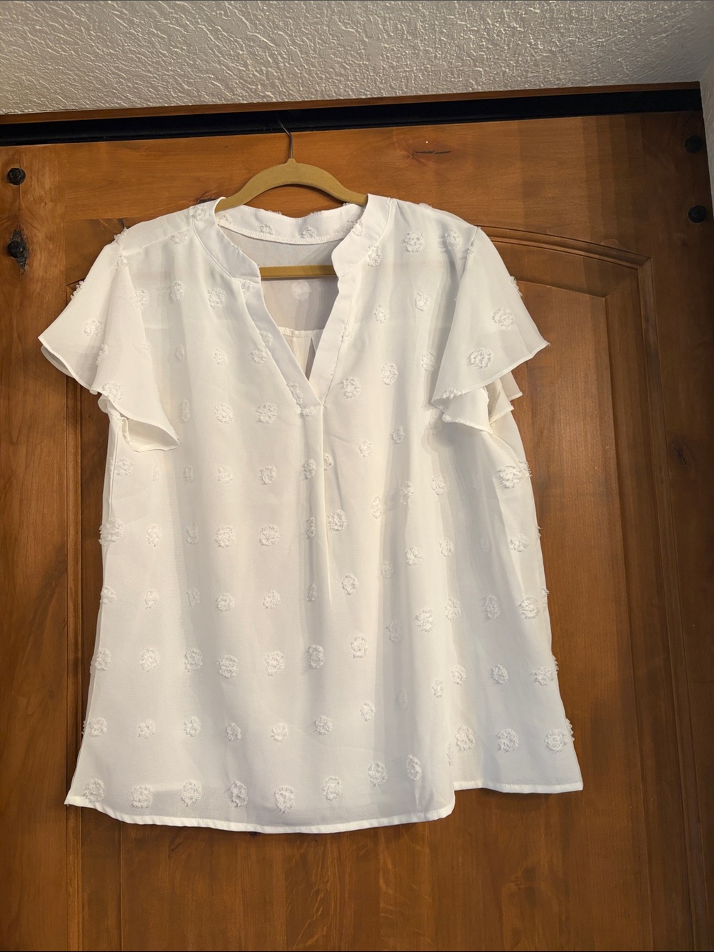 Women's White Flutter Sleeve V-Neck Blouse